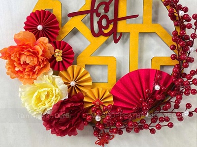 Vòng treo cửa Tết họa tiết khung cửa chữ Tết  [Bằng gỗ] ĐK 50cm VTC-T-44